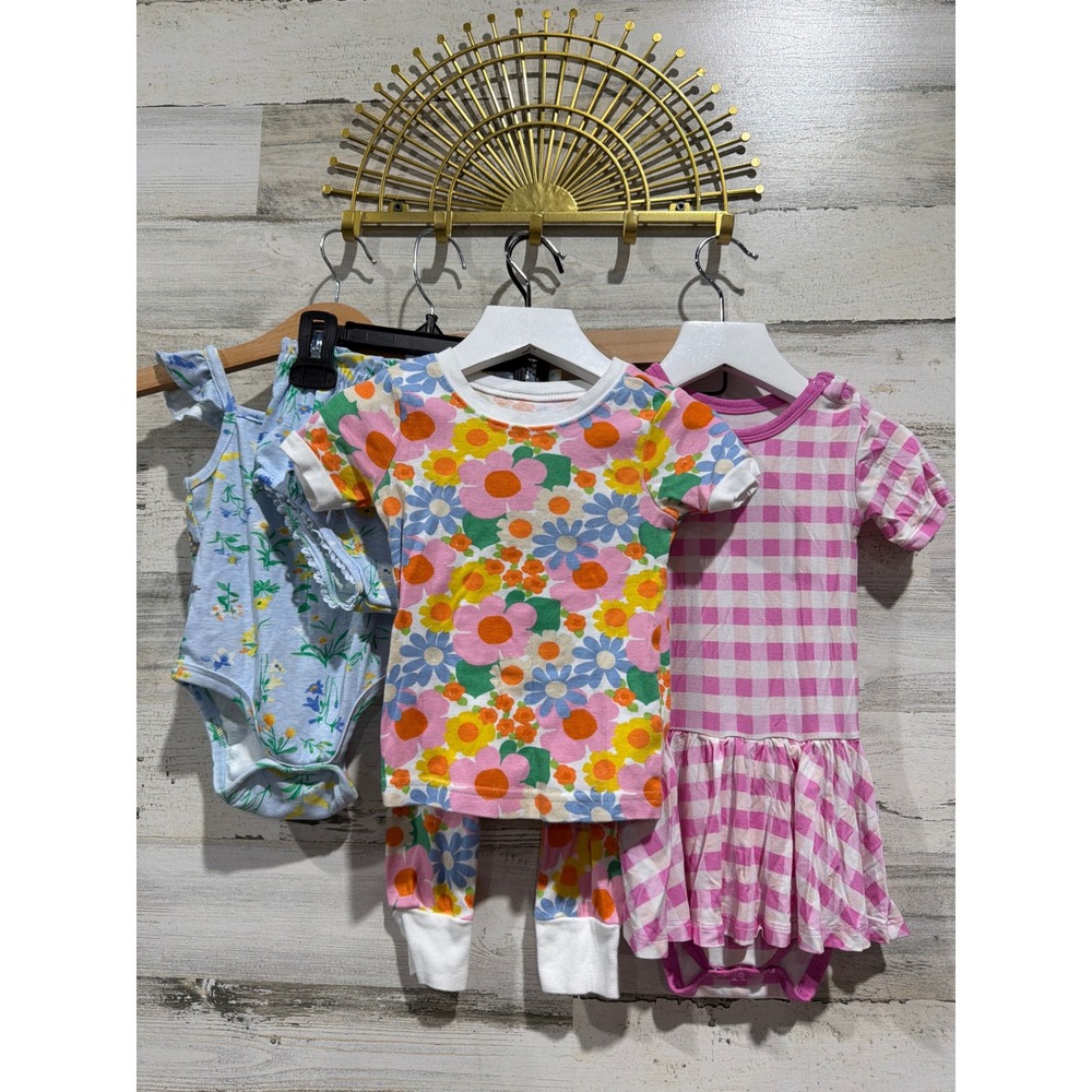 B'TWEEN Old Navy Dreamy ZZZ Girls 18-24M Blue Pink Floral Gingham Bundle EUC - Picture 1 of 6